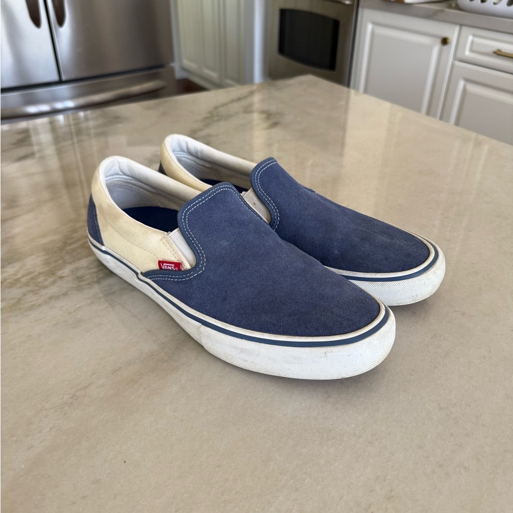 Vans Men's Blue and Cream Slip-On Pro Shoes